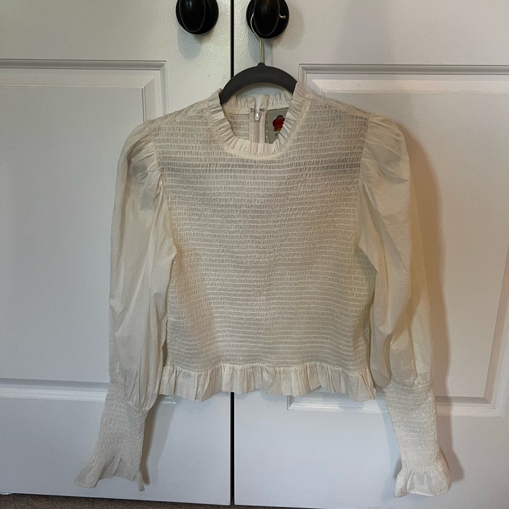 FARM Rio White Ribbed Ruffled Blouse - Picture 2 of 6